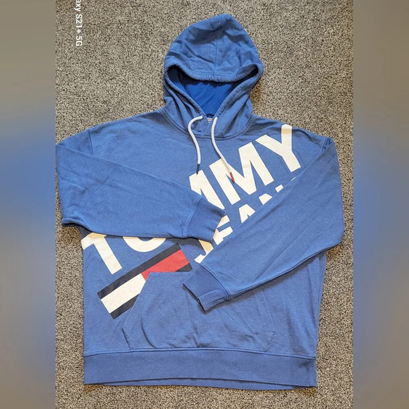 VTG Tommy Hilfiger pullover hooded sweatshirt, red whit blue mens size XLG - Picture 5 of 11